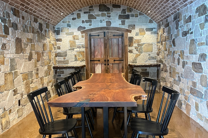 a chair sitting in front of a building