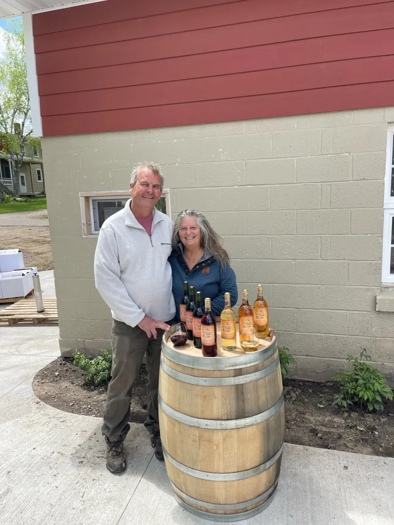 Celia Applegate standing in front of a barrel